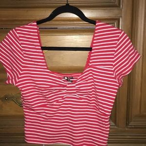 Red and White Striped Bow Backless Crop Top